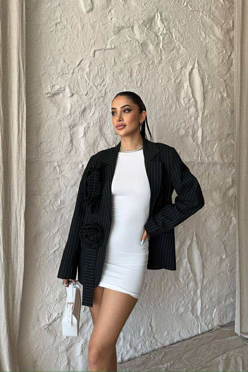 ONE COLOR STRIPE DESIGN WOMEN JACKET BLACK/ E ZEZE - 3