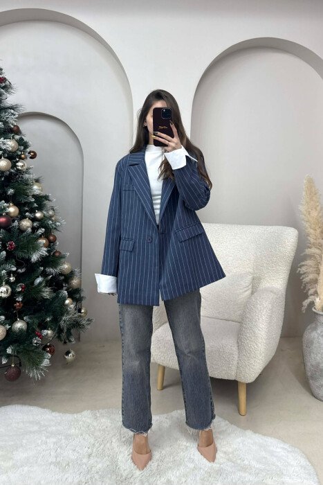 ONE COLOR STRIPE DESIGN WOMEN JACKET BLUE/BLU - 2