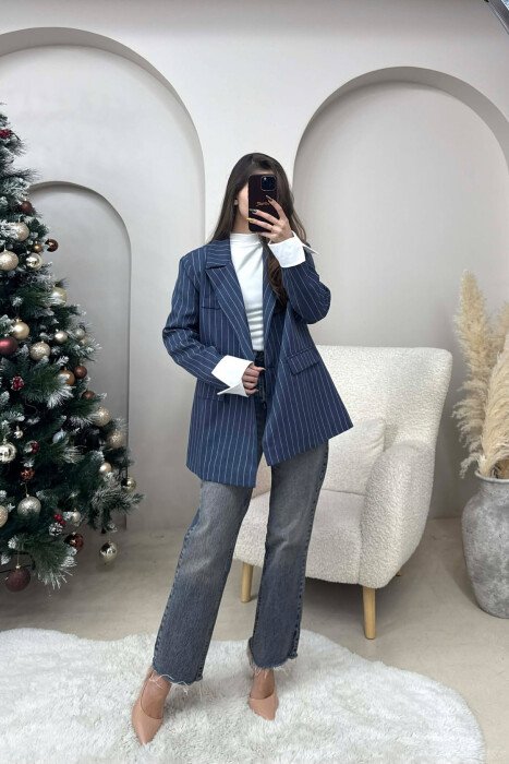 ONE COLOR STRIPE DESIGN WOMEN JACKET BLUE/BLU - 4