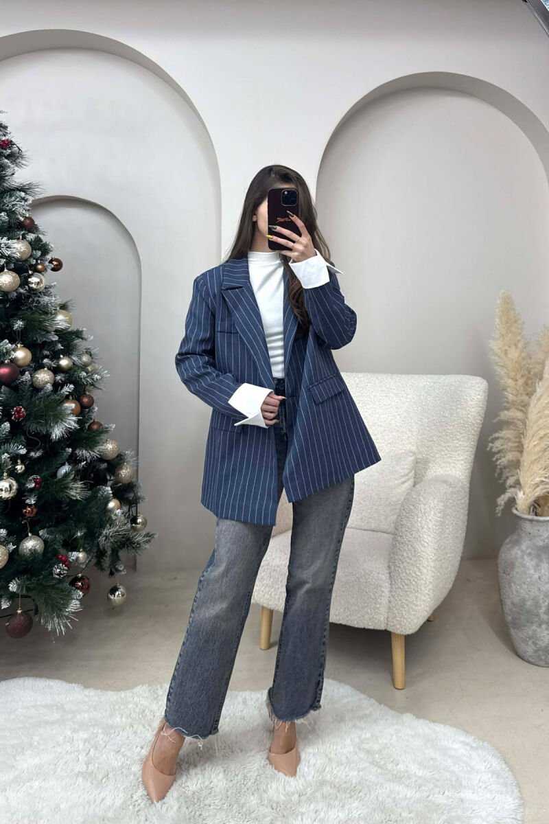 ONE COLOR STRIPE DESIGN WOMEN JACKET BLUE/BLU - 4