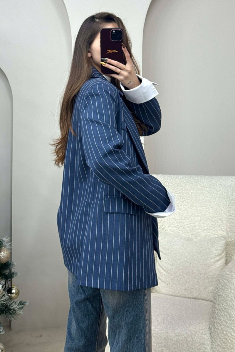 ONE COLOR STRIPE DESIGN WOMEN JACKET BLUE/BLU - 3