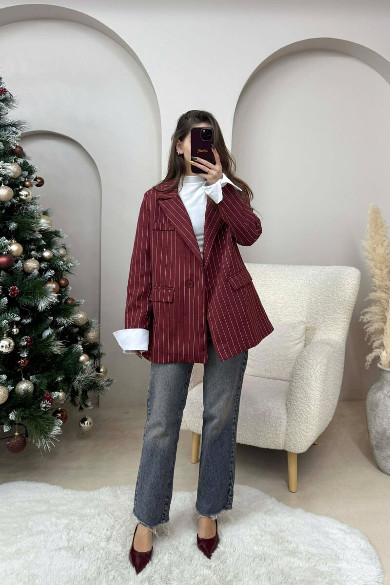 ONE COLOR STRIPE DESIGN WOMEN JACKET BURGUNDY/VISHNJE - 2