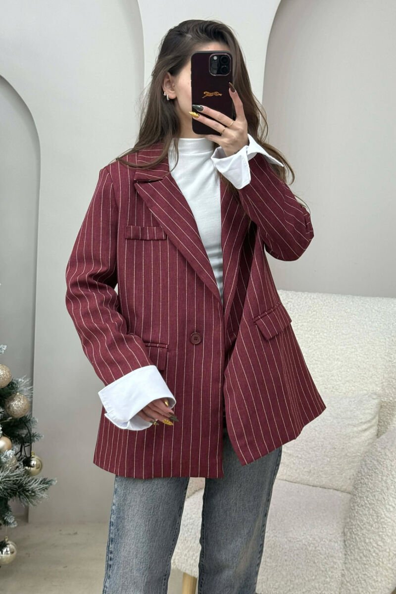 ONE COLOR STRIPE DESIGN WOMEN JACKET BURGUNDY/VISHNJE - 3