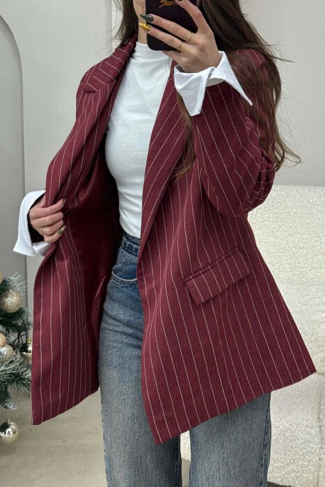 ONE COLOR STRIPE DESIGN WOMEN JACKET BURGUNDY/VISHNJE - 1