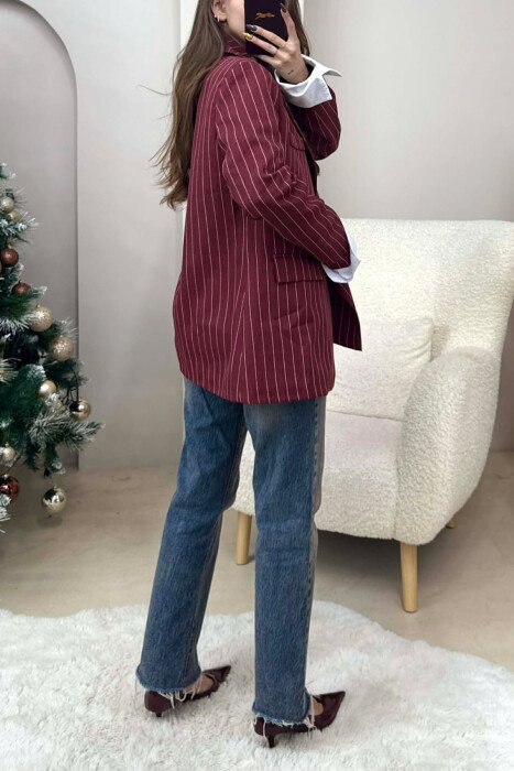 ONE COLOR STRIPE DESIGN WOMEN JACKET BURGUNDY/VISHNJE - 4
