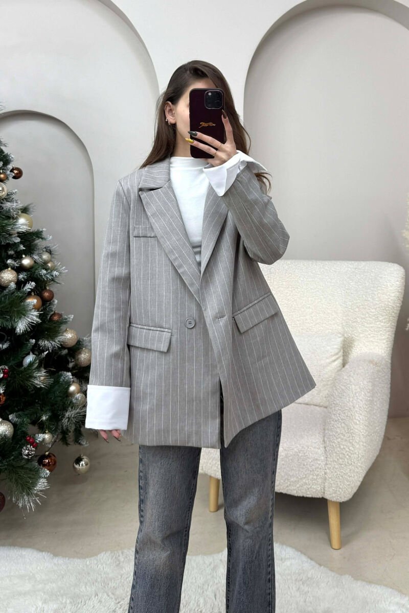 ONE COLOR STRIPE DESIGN WOMEN JACKET GREY/GRI - 3
