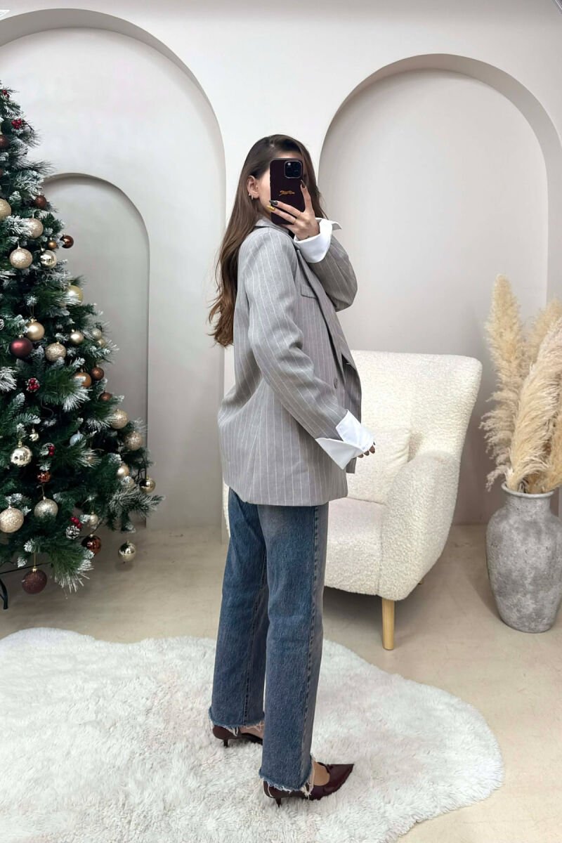 ONE COLOR STRIPE DESIGN WOMEN JACKET GREY/GRI - 4