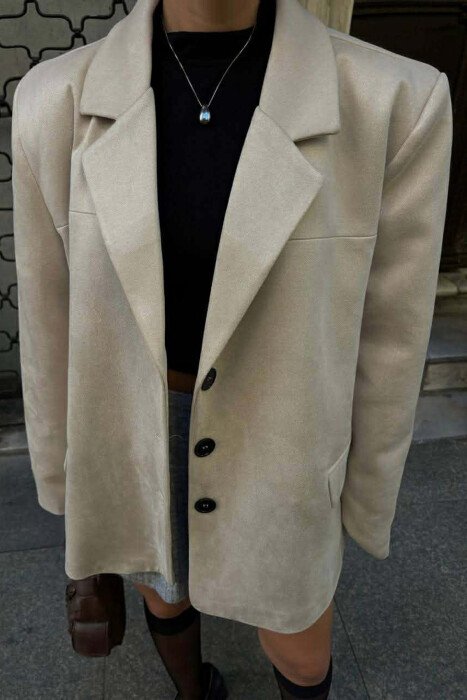 ONE COLOR SUEDE CLASSIC WOMEN JACKET CREAM/KREM - 3