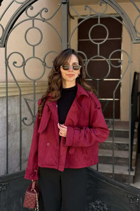 ONE COLOR SUEDE SIMPLE WOMEN JACKET BURGUNDY/VISHNJE 