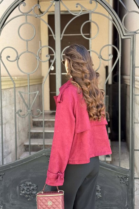 ONE COLOR SUEDE SIMPLE WOMEN JACKET BURGUNDY/VISHNJE - 5