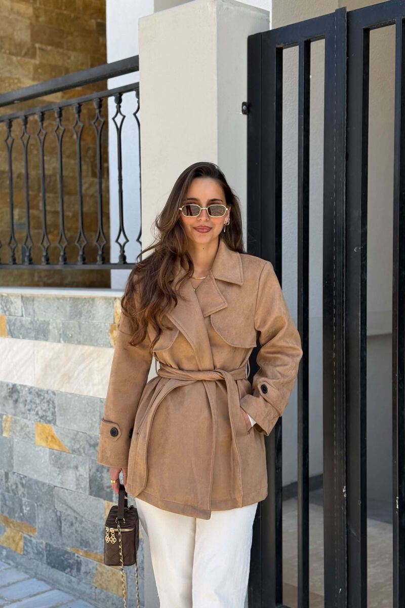 ONE COLOR SUEDE WOMAN TRENCH COAT BEIGE/BEZHE - 1
