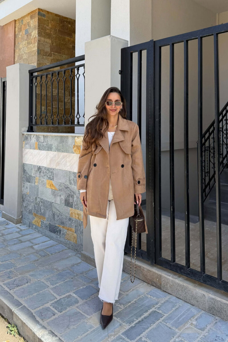 ONE COLOR SUEDE WOMAN TRENCH COAT BEIGE/BEZHE - 5