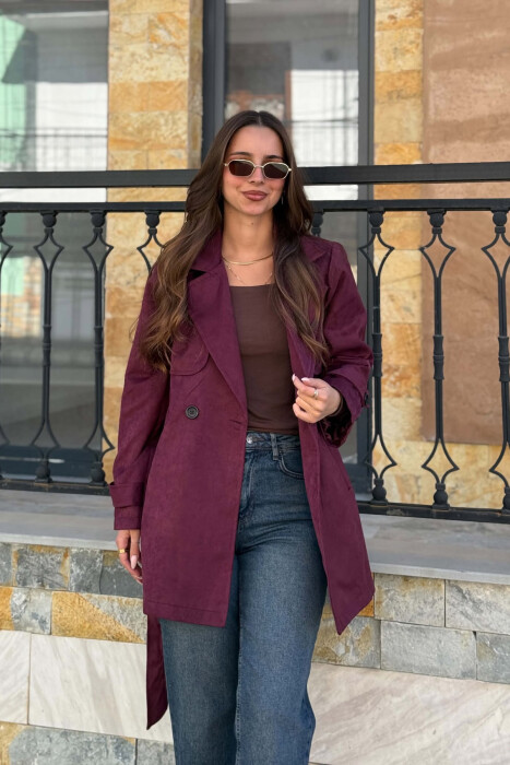 ONE COLOR SUEDE WOMAN TRENCH COAT DARK BURGUNDY/VISHNJE E ERRET 