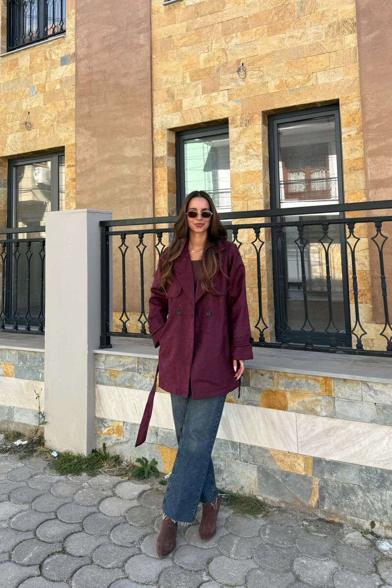 ONE COLOR SUEDE WOMAN TRENCH COAT DARK BURGUNDY/VISHNJE E ERRET - 4