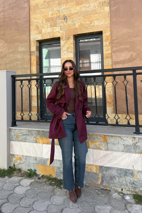 ONE COLOR SUEDE WOMAN TRENCH COAT DARK BURGUNDY/VISHNJE E ERRET - 5
