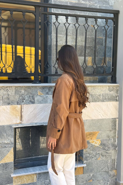 ONE COLOR SUEDE WOMAN TRENCH COAT LIGHT BROWN/KAZB - 5