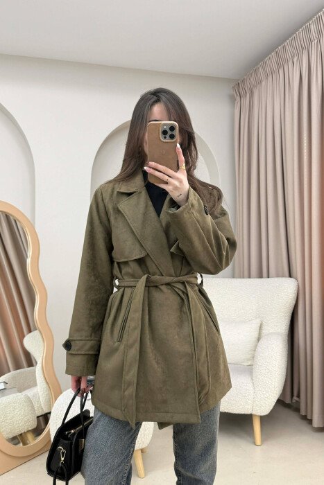 ONE COLOR SUEDE WOMAN TRENCH COAT OLIVE/ULLI 