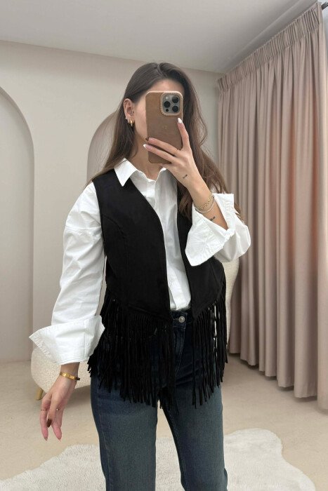 ONE COLOR SUEDE WOMEN VEST BLACK/ E ZEZE - 1