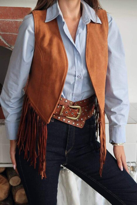 ONE COLOR SUEDE WOMEN VEST BROWN/KAFE 