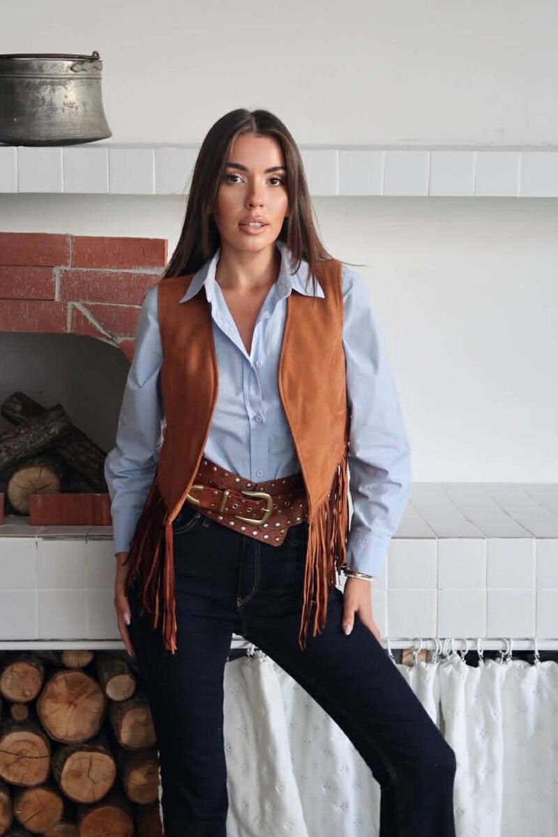 ONE COLOR SUEDE WOMEN VEST BROWN/KAFE - 2