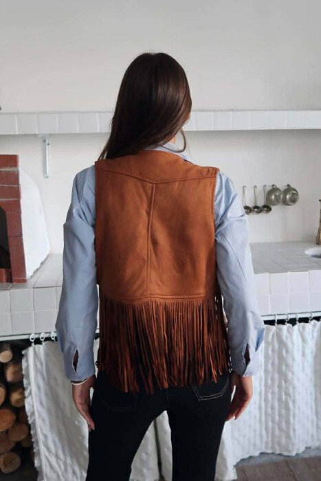 ONE COLOR SUEDE WOMEN VEST BROWN/KAFE - 3