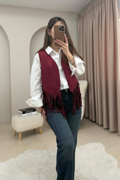 ONE COLOR SUEDE WOMEN VEST BURGUNDY/VISHNJE - 2