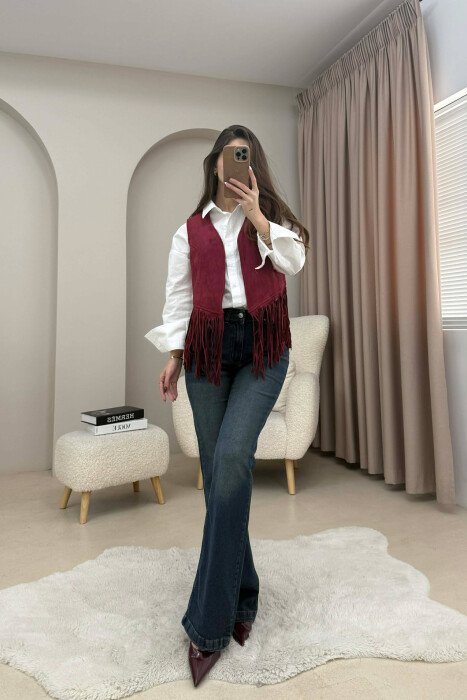 ONE COLOR SUEDE WOMEN VEST BURGUNDY/VISHNJE - 3