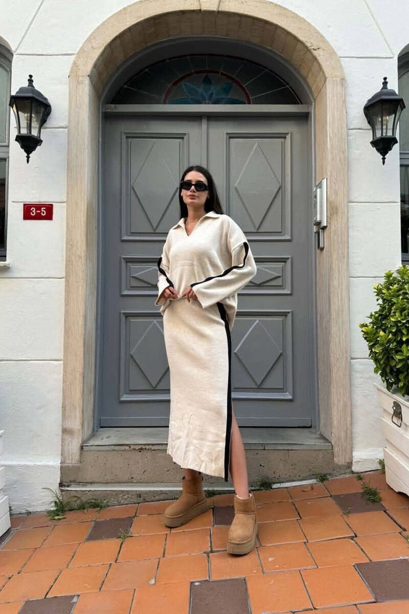 ONE COLOR SWEATER + ZIPPER DETAIL SKIRT WOMAN SET BEIGE/BEZHE - 2