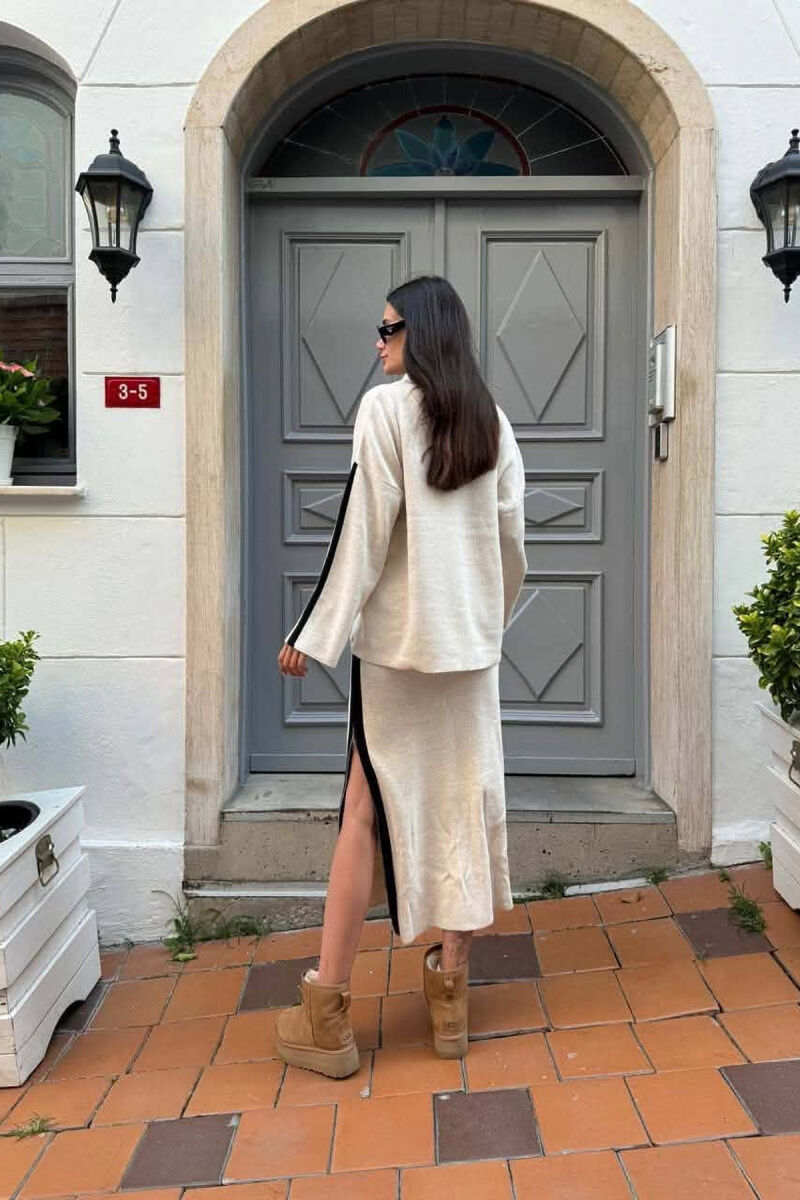 ONE COLOR SWEATER + ZIPPER DETAIL SKIRT WOMAN SET BEIGE/BEZHE - 4