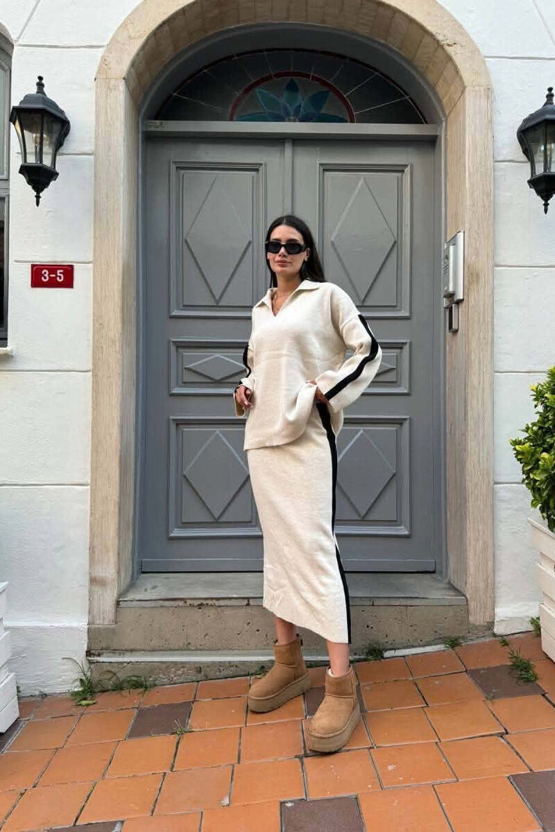 ONE COLOR SWEATER + ZIPPER DETAIL SKIRT WOMAN SET BEIGE/BEZHE - 5