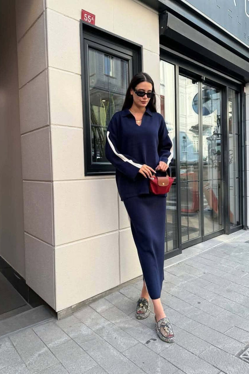 ONE COLOR SWEATER + ZIPPER DETAIL SKIRT WOMAN SET BLUE/BLU - 2