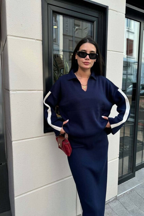 ONE COLOR SWEATER + ZIPPER DETAIL SKIRT WOMAN SET BLUE/BLU - 3