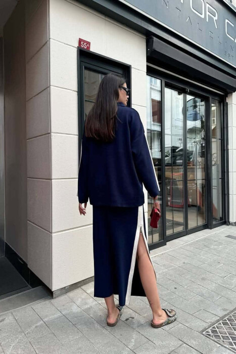 ONE COLOR SWEATER + ZIPPER DETAIL SKIRT WOMAN SET BLUE/BLU - 4
