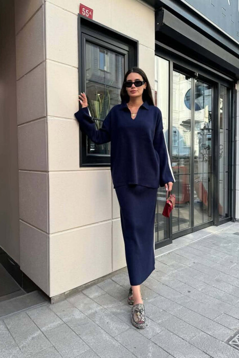 ONE COLOR SWEATER + ZIPPER DETAIL SKIRT WOMAN SET BLUE/BLU - 