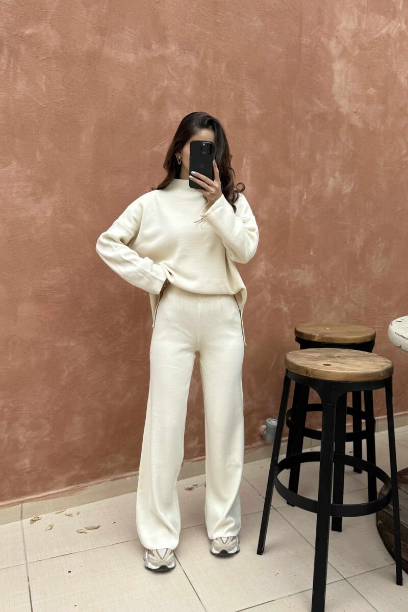 ONE COLOR SWEATER+TROUSERS KNIT WOMEN SET CREAM/KREM - 1