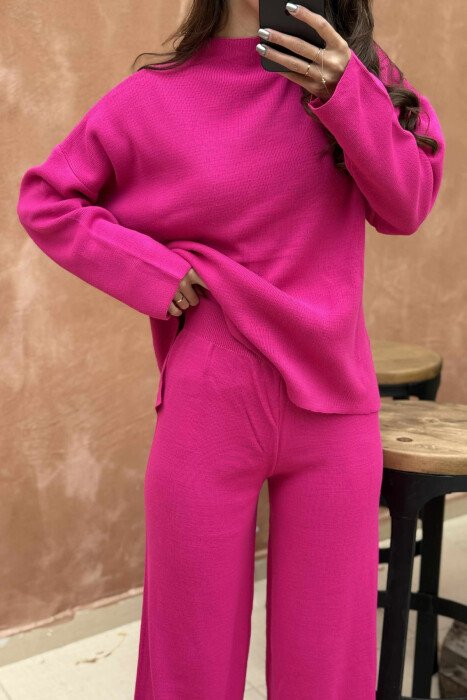 ONE COLOR SWEATER+TROUSERS KNIT WOMEN SET FUCHSIA/CIKLAMI - 4