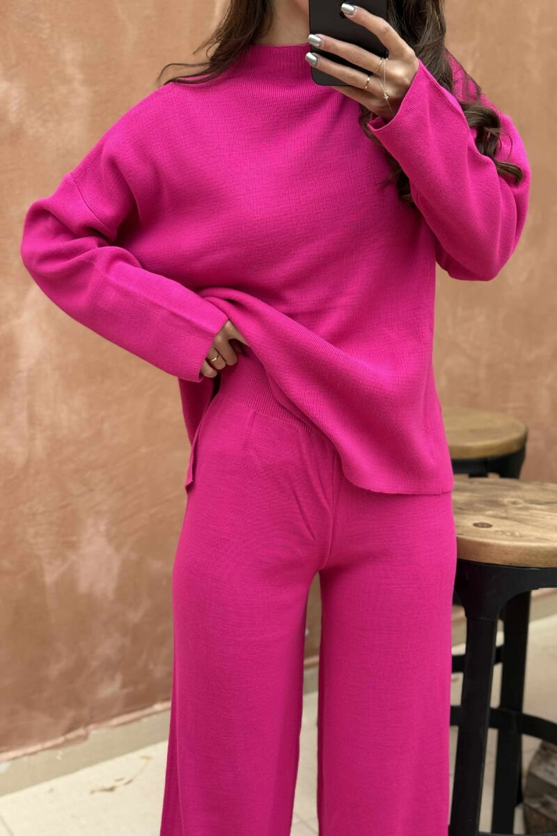 ONE COLOR SWEATER+TROUSERS KNIT WOMEN SET FUCHSIA/CIKLAMI - 4