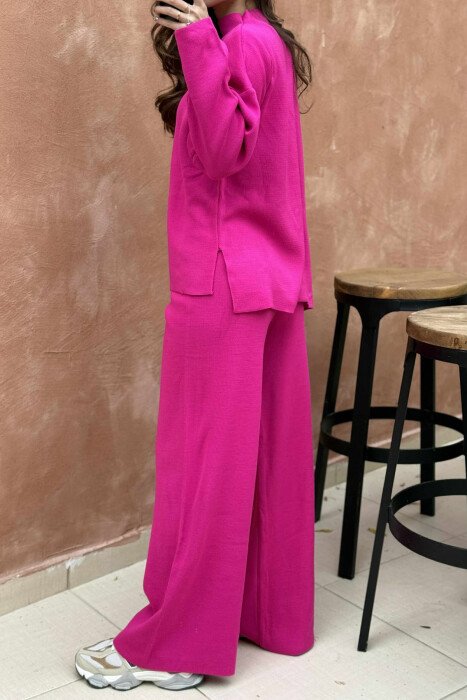 ONE COLOR SWEATER+TROUSERS KNIT WOMEN SET FUCHSIA/CIKLAMI - 5