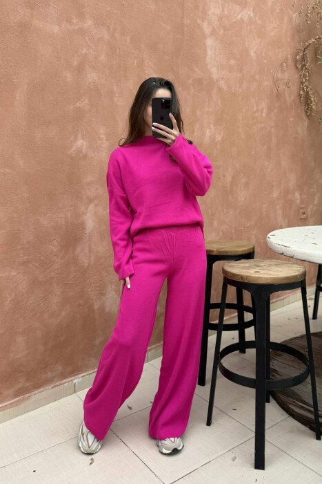 ONE COLOR SWEATER+TROUSERS KNIT WOMEN SET FUCHSIA/CIKLAMI - 2
