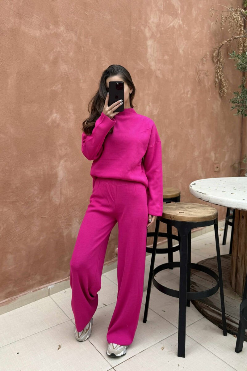 ONE COLOR SWEATER+TROUSERS KNIT WOMEN SET FUCHSIA/CIKLAMI - 3