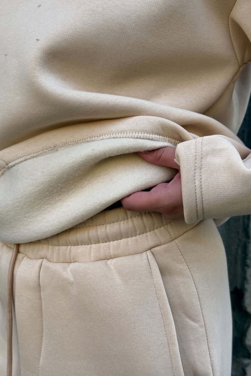 ONE COLOR SWEATSHIRT + SWEATPANTS FLUFFY WOMAN SET BEIGE/BEZHE - 4