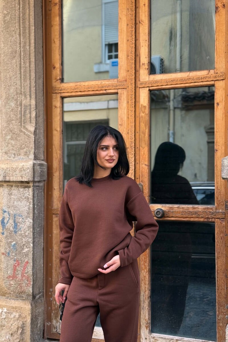 ONE COLOR SWEATSHIRT + SWEATPANTS FLUFFY WOMAN SET BROWN/KAFE - 3