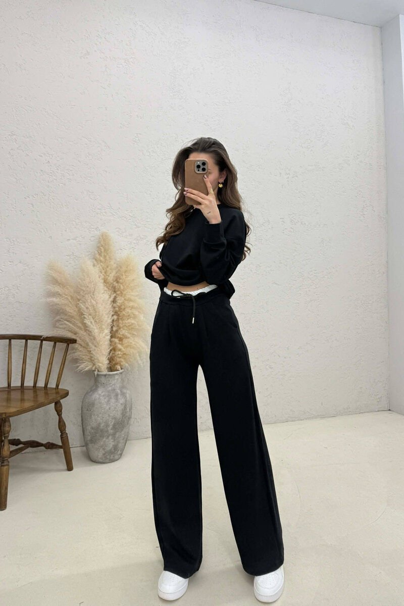 ONE COLOR SWEATSHIRT + SWEATPANTS WOMAN SET BLACK/ E ZEZE - 1
