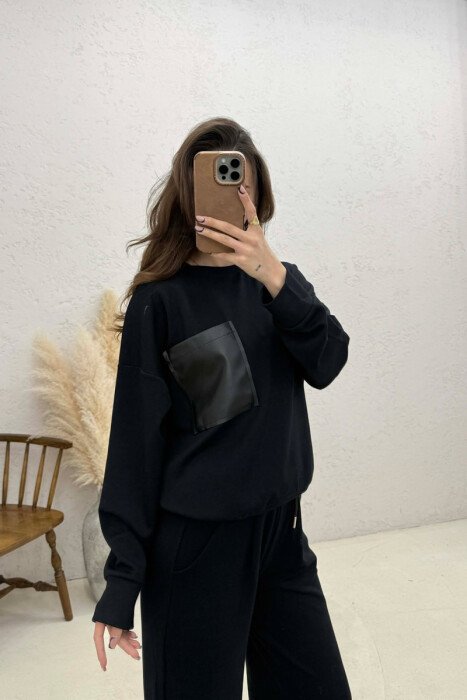 ONE COLOR SWEATSHIRT + SWEATPANTS WOMAN SET BLACK/ E ZEZE - 2