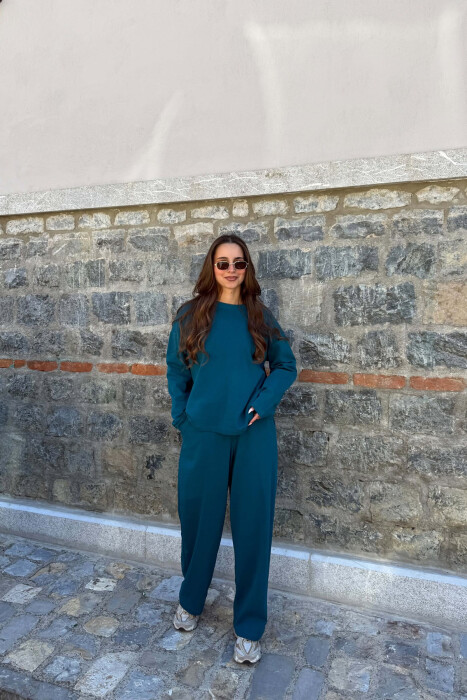 ONE COLOR SWEATSHIRT + SWEATPANTS WOMAN SET BLUE STONE/GK - KLAUDIO FASHION