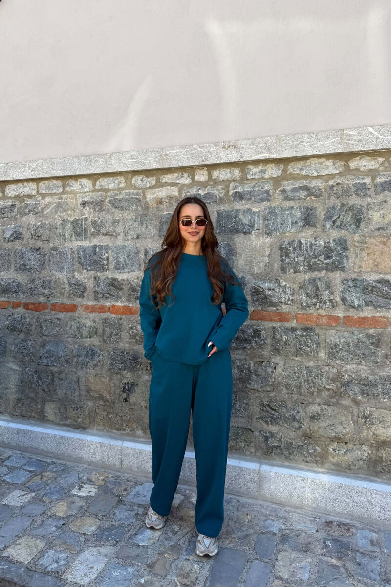 ONE COLOR SWEATSHIRT + SWEATPANTS WOMAN SET BLUE STONE/GK - 1