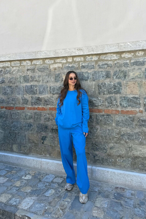ONE COLOR SWEATSHIRT + SWEATPANTS WOMAN SET BLUE/BLU - 2