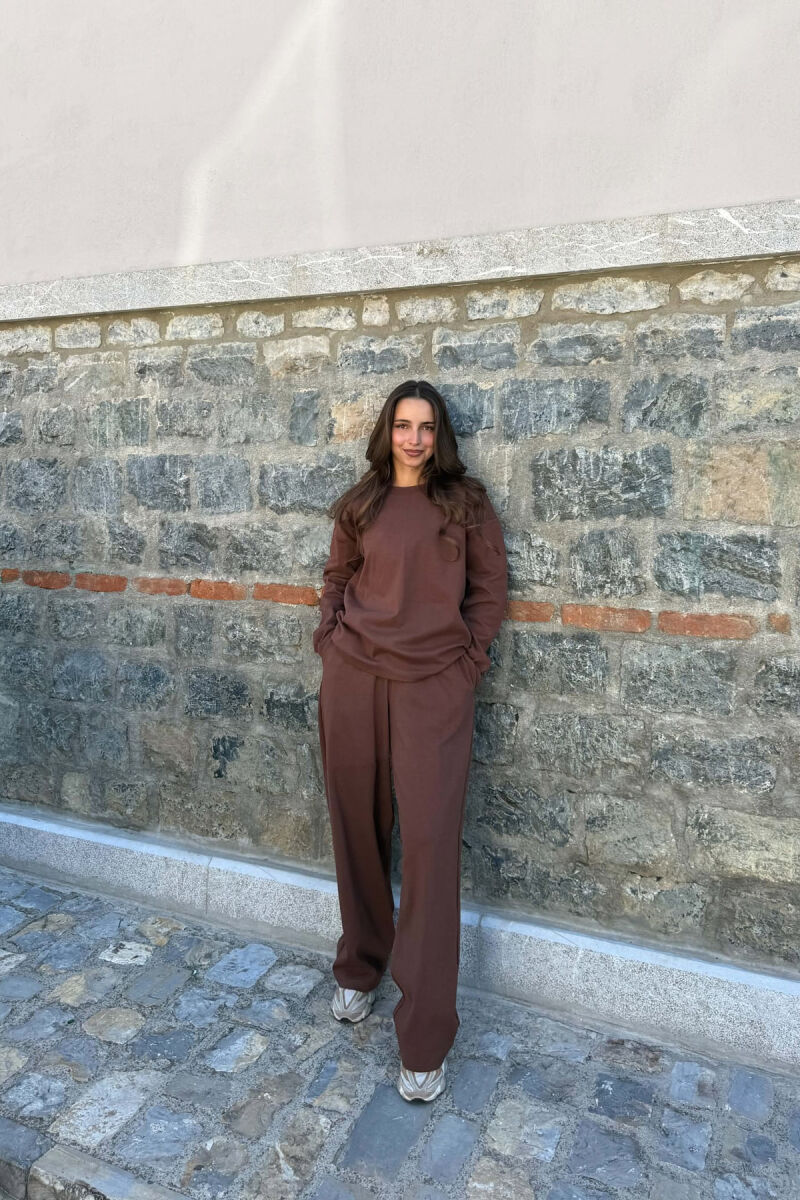 ONE COLOR SWEATSHIRT + SWEATPANTS WOMAN SET BROWN/KAFE - 3