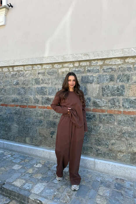 ONE COLOR SWEATSHIRT + SWEATPANTS WOMAN SET BROWN/KAFE - 5