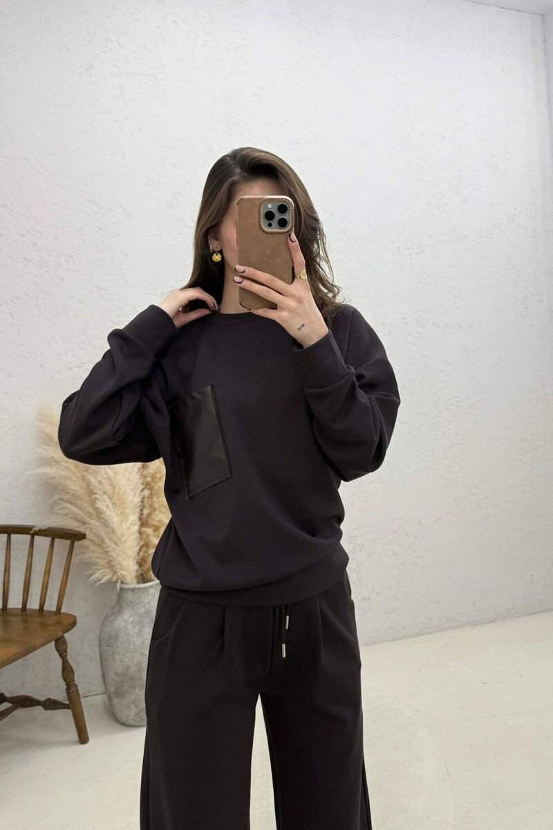ONE COLOR SWEATSHIRT + SWEATPANTS WOMAN SET BROWN/KAFE - 2